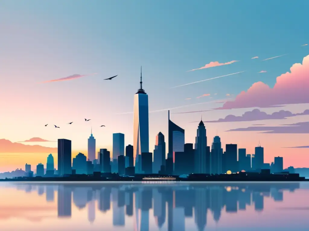 Vibrante ilustración 8k de una ciudad próspera al atardecer