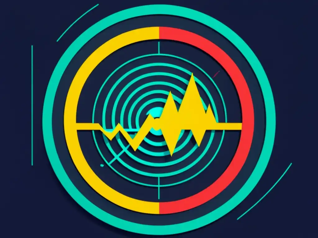 Vibrante ilustración digital de un gráfico de precios de criptomonedas, con formas abstractas y colores intensos que representan la volatilidad del mercado desde la visión austriaca