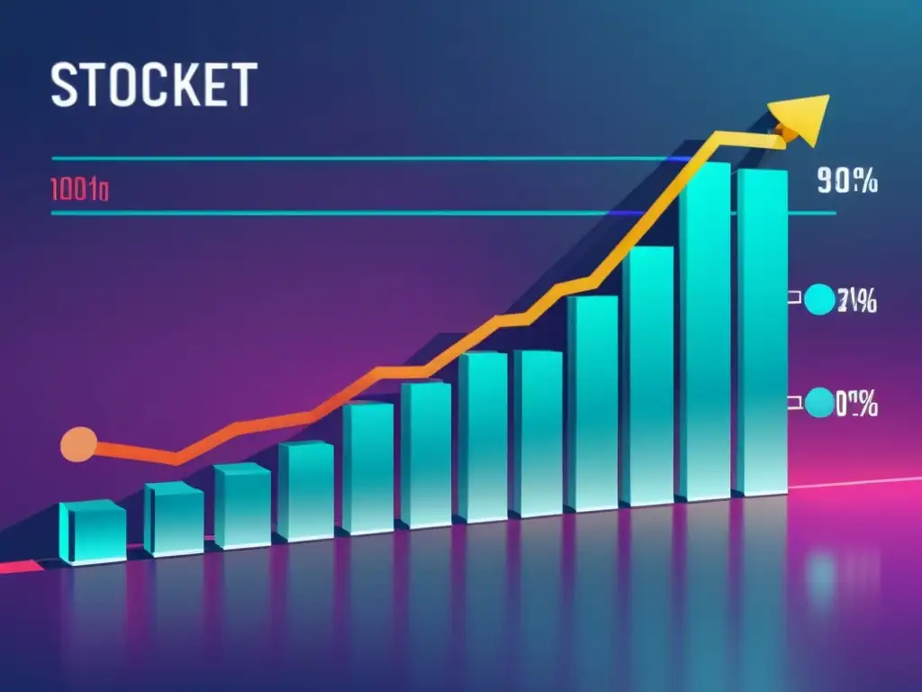 Vibrante ilustración digital minimalista de gráfico bursátil y plataforma de trading