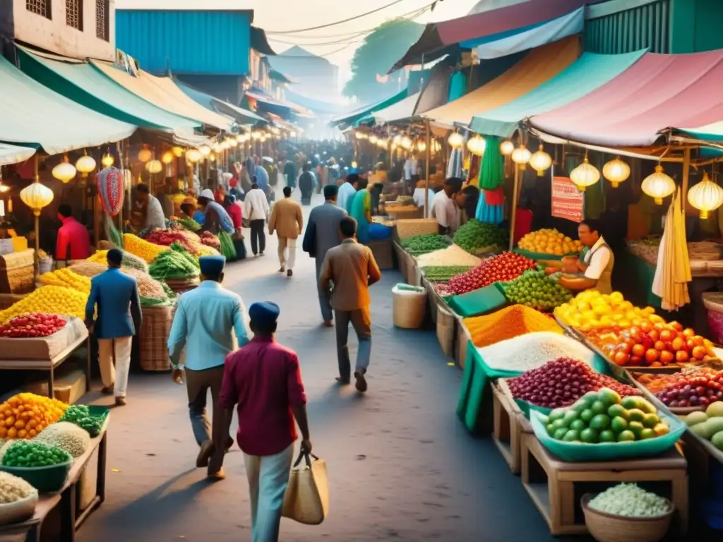 Vibrante mercado emergente con comercio internacional enfoque austriaco, color y energía dinámica