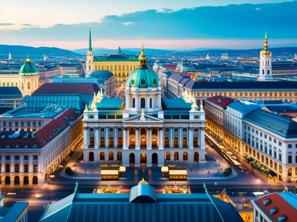 Vibrante vista de Viena con la Biblioteca Nacional, resaltando la elegancia arquitectónica y la función empresarial desde perspectiva austriaca