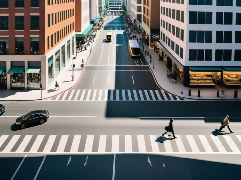 Vista aérea detallada de una bulliciosa calle de la ciudad