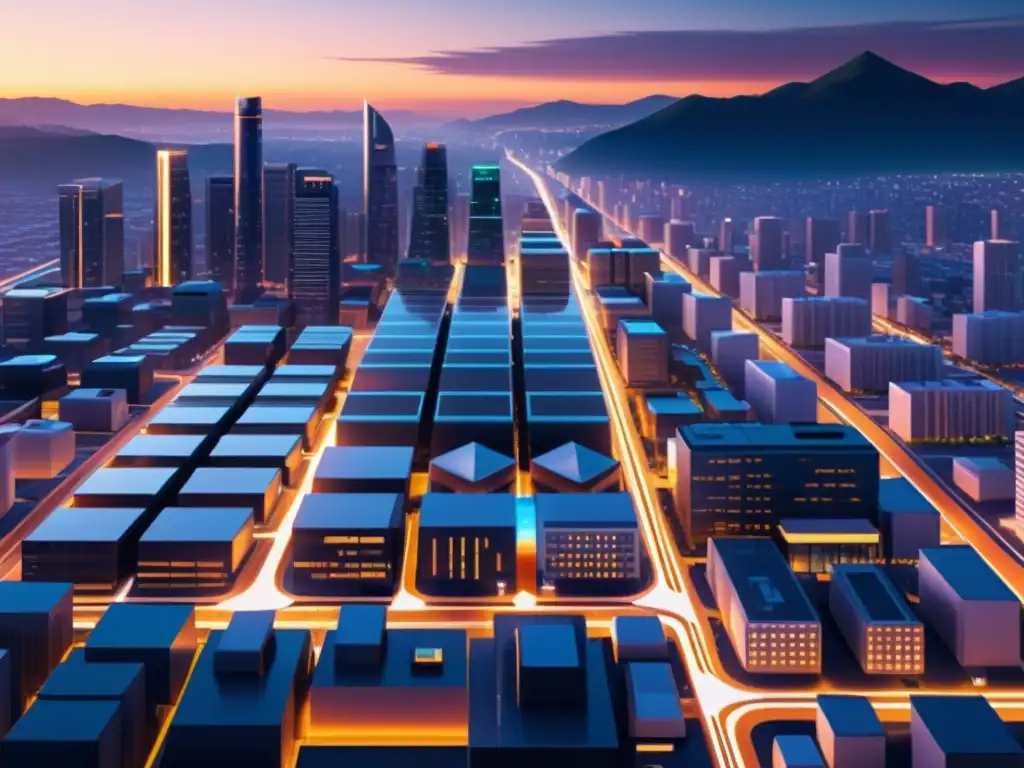 Metrópolis futurista: IA y vehículos autónomos en acción Vista futurista de la ciudad con Inteligencia Artificial en economía austriaca