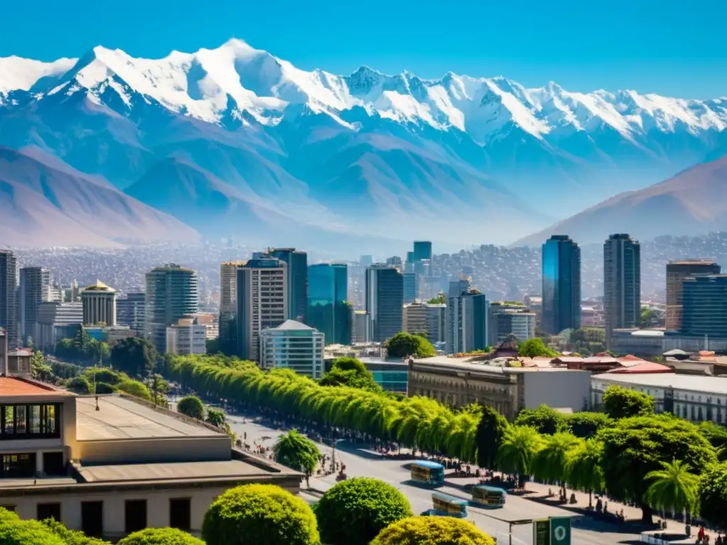 Vista panorámica de Santiago, Chile, con la Cordillera de los Andes de fondo