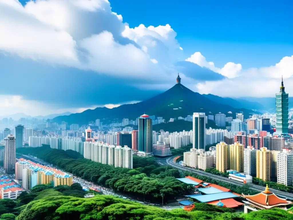 Vista panorámica de Taipei, Taiwán, con rascacielos y arquitectura tradicional