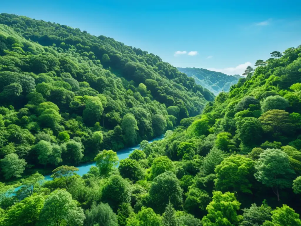 Vista serena de un bosque verde exuberante bajo cielo azul