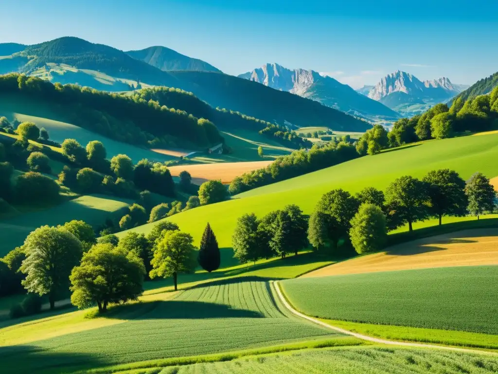 Vista serena de la campiña austriaca con granjas tradicionales