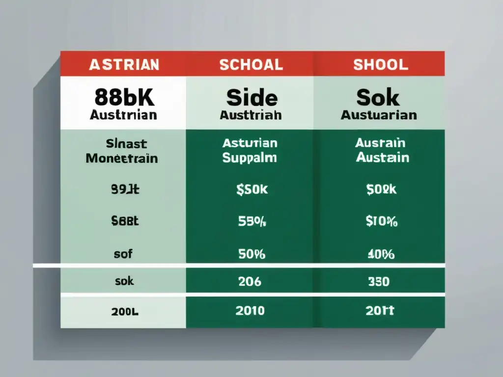 Comparación visual entre la Escuela Austriaca y el Monetarismo, destacando las diferencias en las interpretaciones monetaristas del ciclo económico