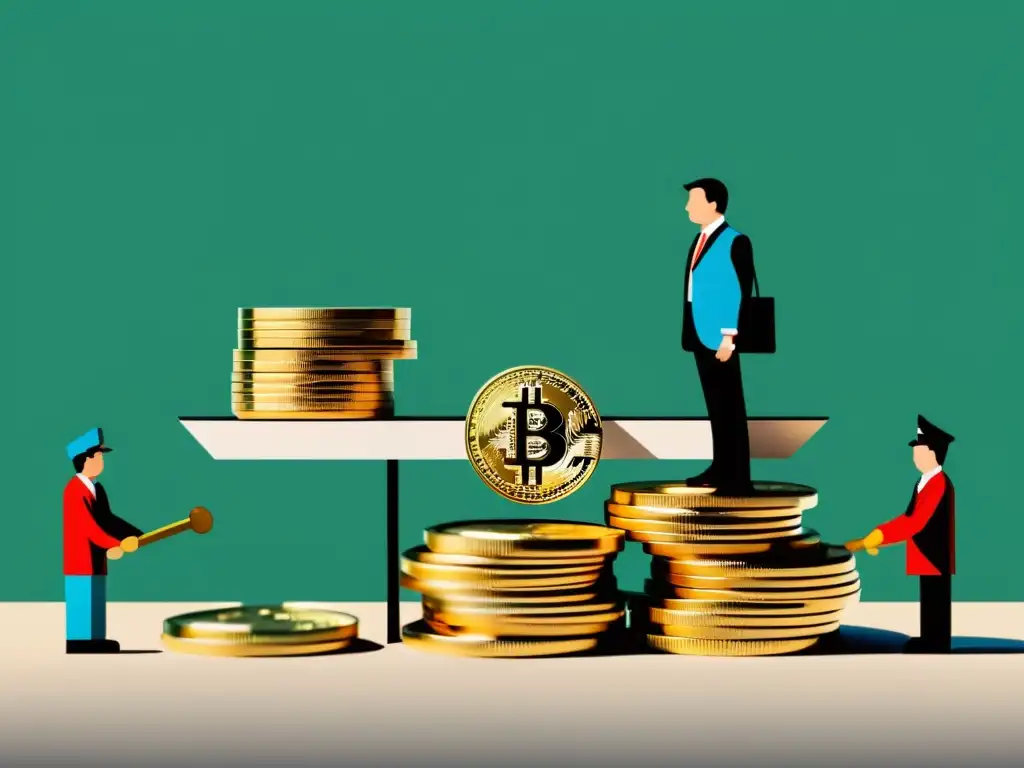 Contraste económico: cooperación vs Representación visual de la relación capital trabajo en la escuela austriaca y marxista, con trabajadores y una figura capitalista en una balanza